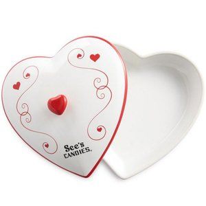 Valentine Heart Candy Dish with lid See's Candies